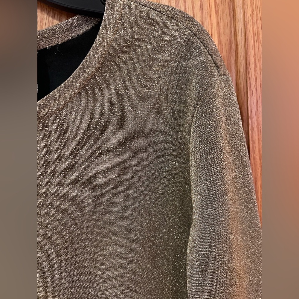 Moschino‎ Pret-A-Porter Gold Metallic Shimmer Long-Sleeve Sweater Top Size 10 - Picture 6 of 14